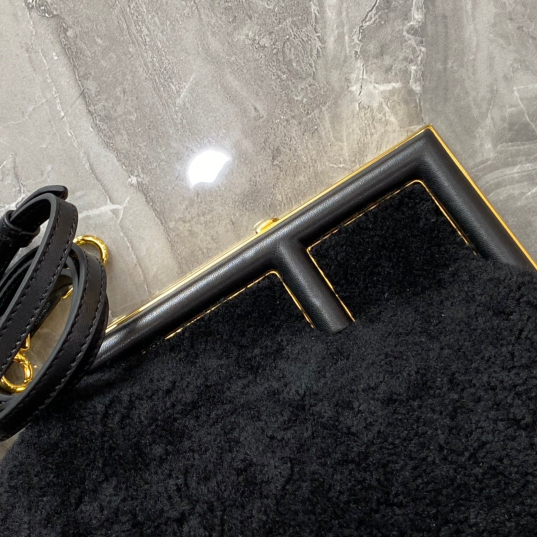 Fend First Mini 26 Bag in Black Wool with Gold Hardware