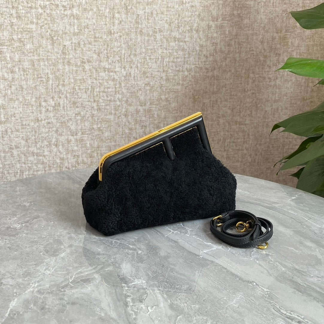 Fend First Mini 26 Bag in Black Wool with Gold Hardware