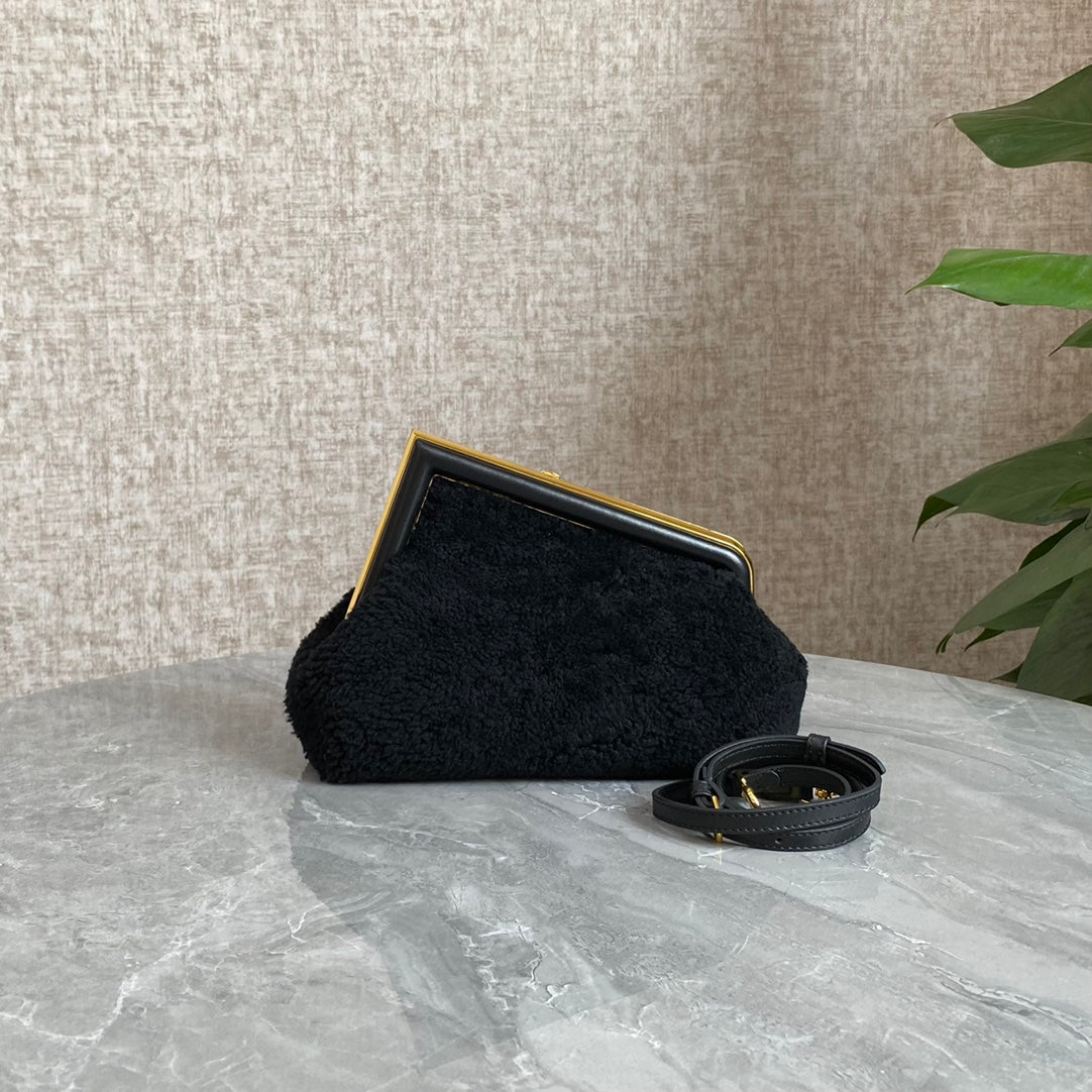 Fend First Mini 26 Bag in Black Wool with Gold Hardware