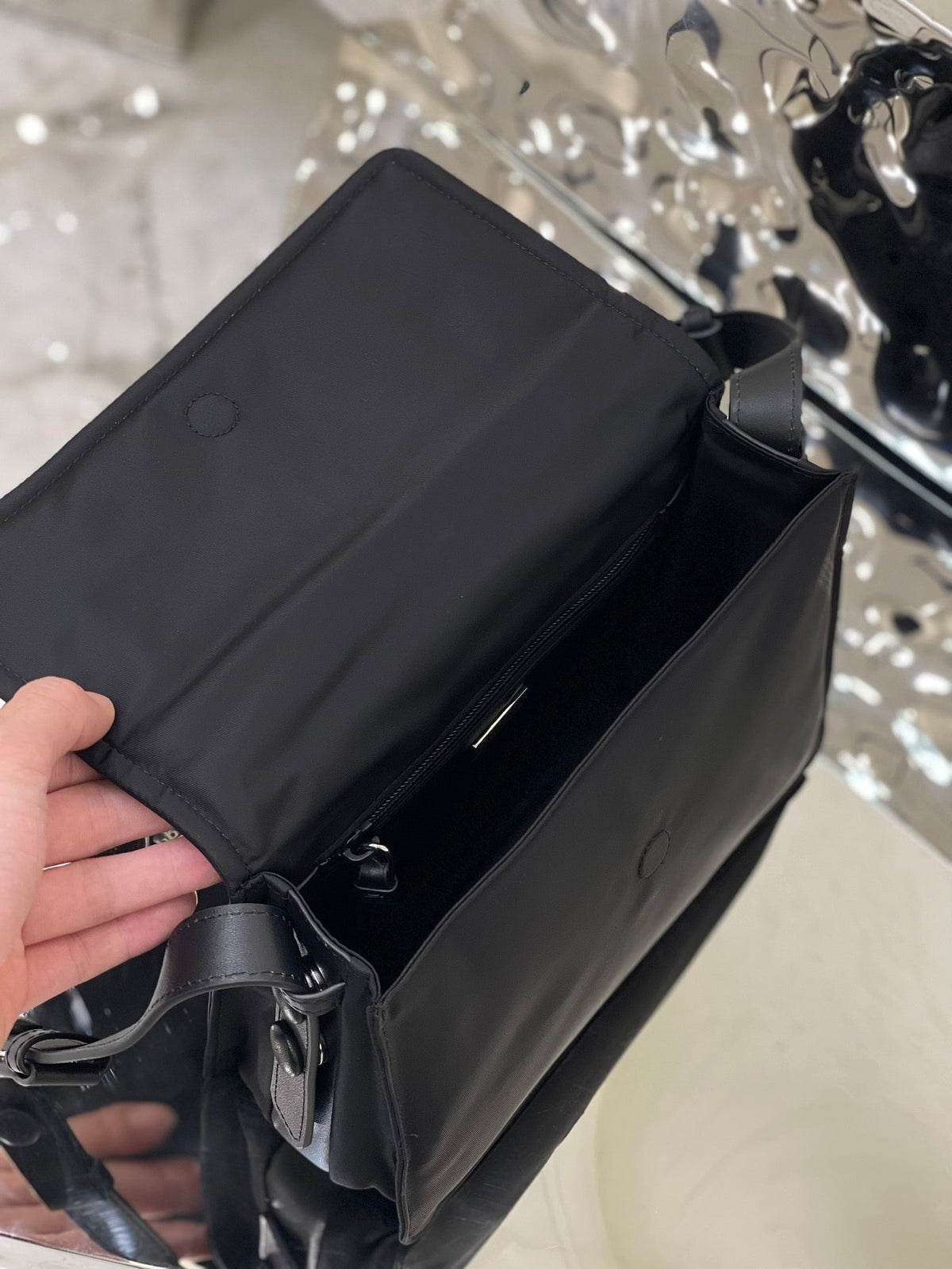 Pra Cini 23 Medium Bag in Black Re-nylon with Strap