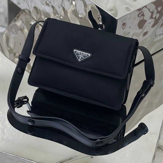Pra Cini 23 Medium Bag in Black Re-nylon with Strap