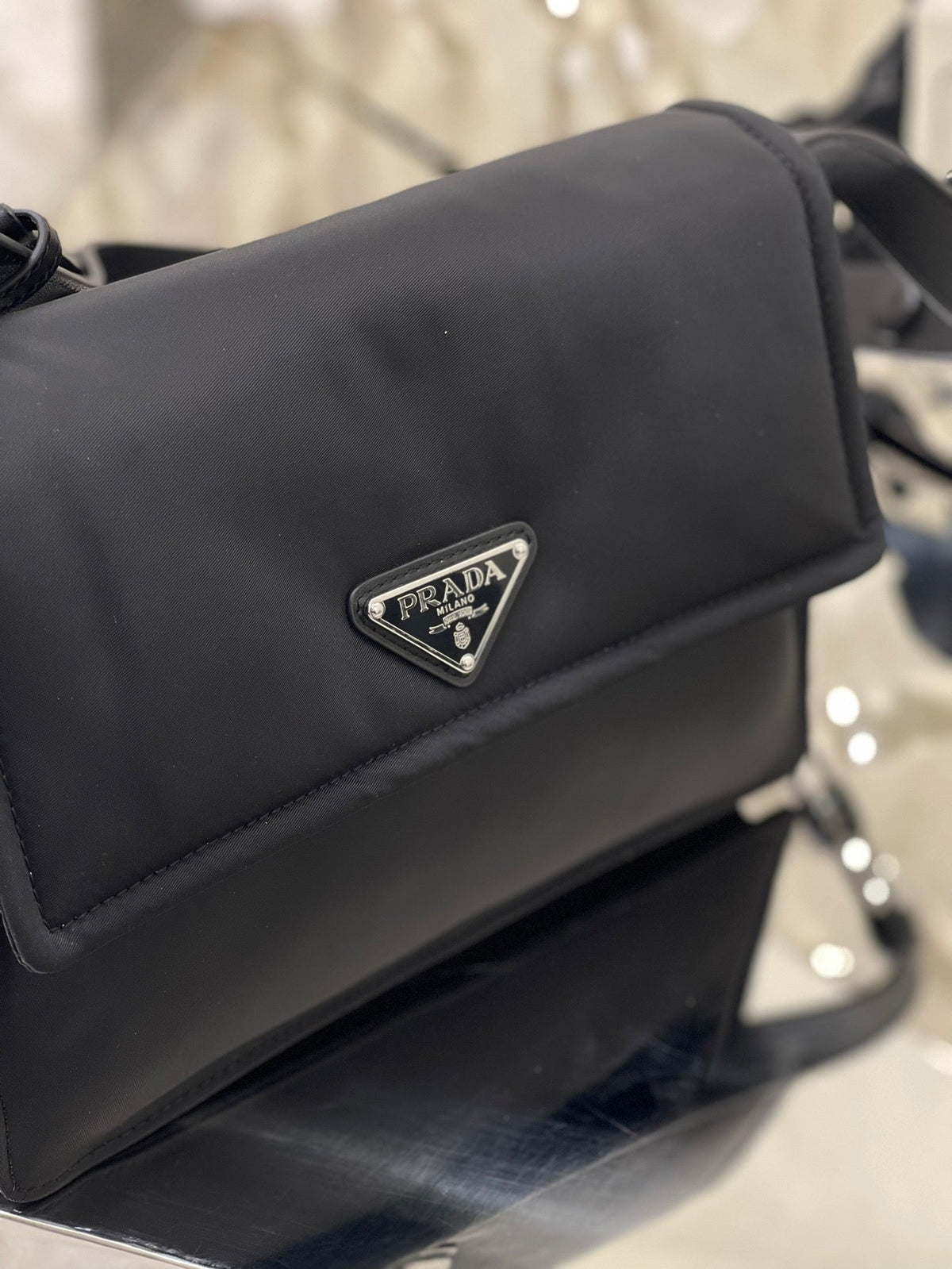 Pra Cini 23 Medium Bag in Black Re-nylon with Strap
