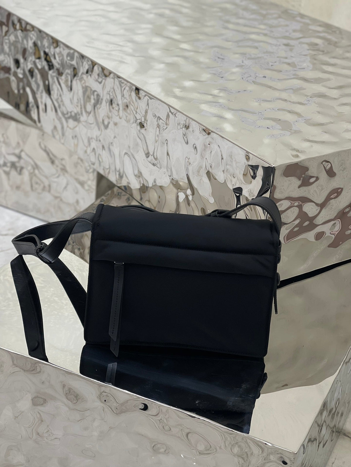 Pra Cini 23 Medium Bag in Black Re-nylon with Strap
