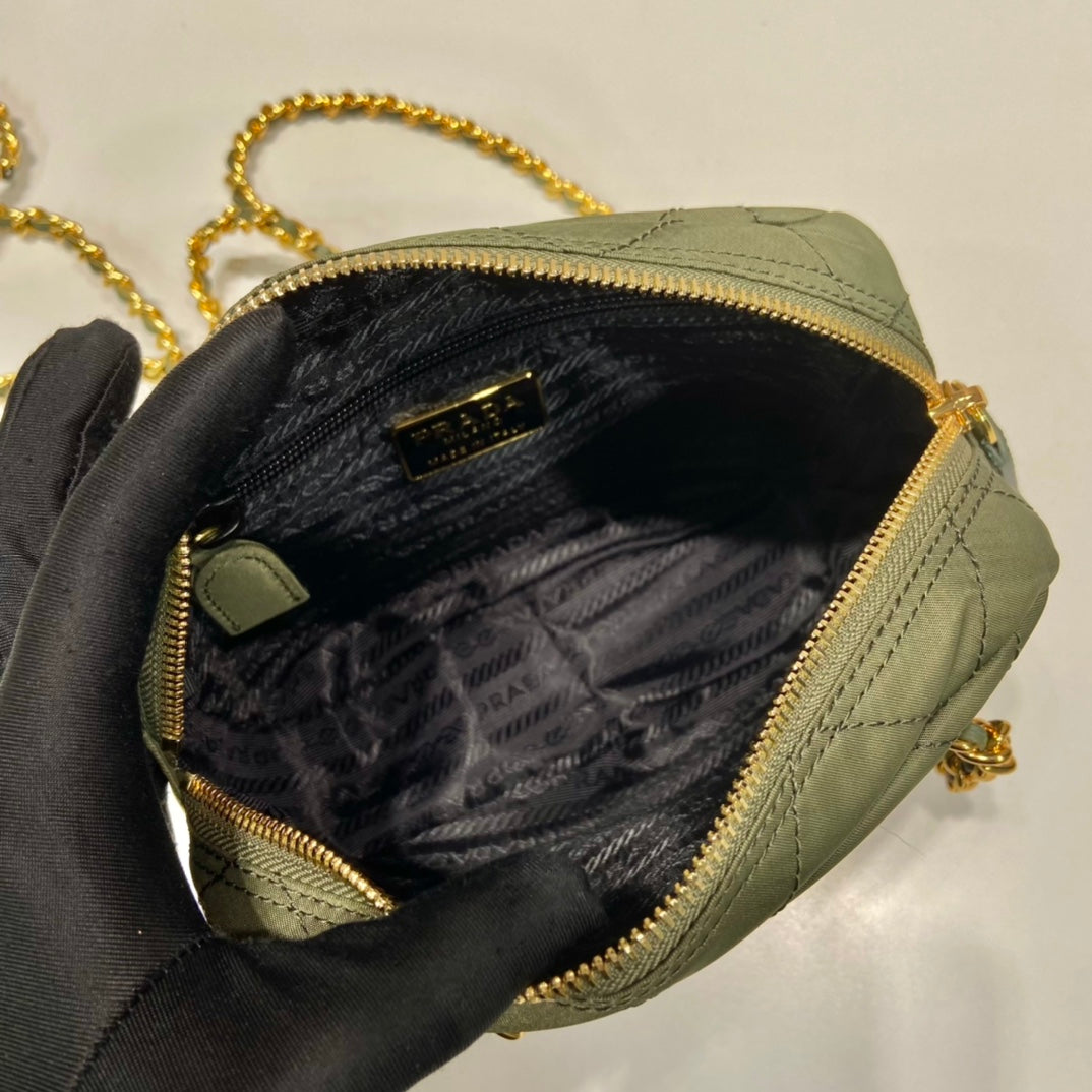 Quilted Hobo Bag 19 in Pickle Green Handmade Nylon Gold Hardware