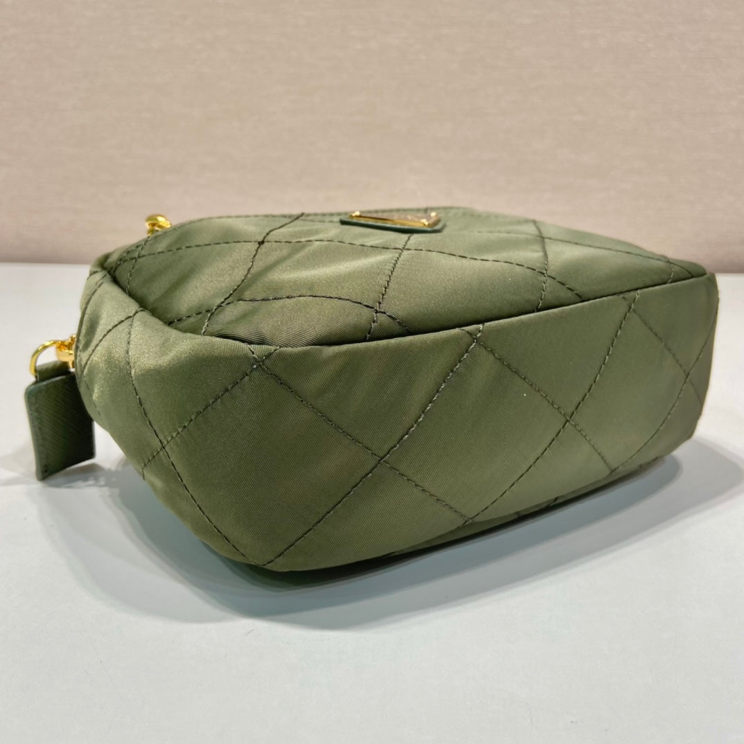 Quilted Hobo Bag 19 in Pickle Green Handmade Nylon Gold Hardware
