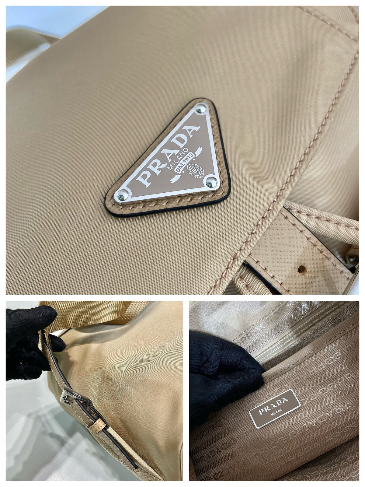 Small Backpack 28 in Shoelace Beige Parachute Fabric