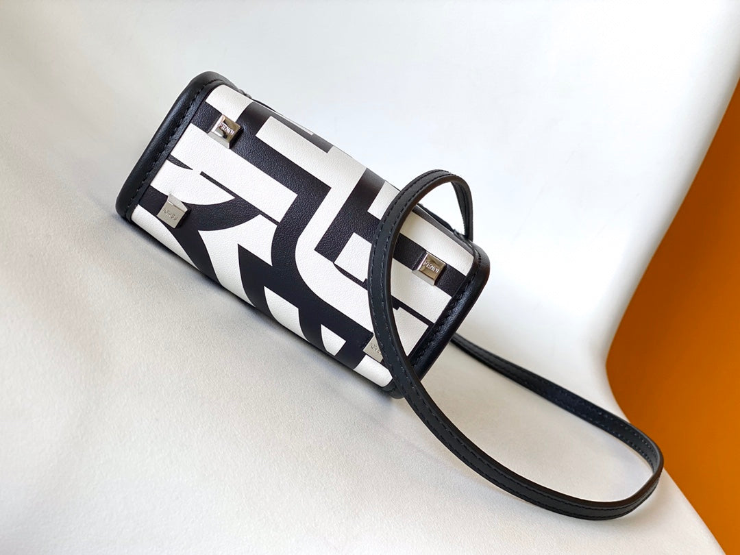 Mini Sunshine Shopper Bag 18 in White Mix Black Smooth Calfskin