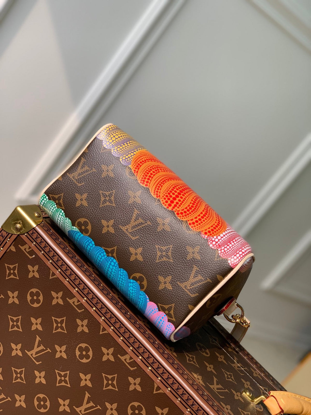 X Yk Speedy Bandoulière 20 in Brown Monogram Coated Canvas and Calfskin