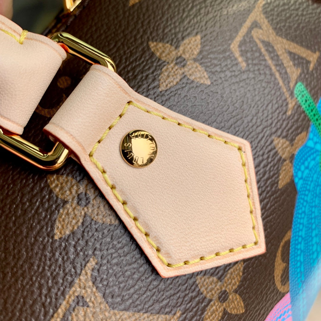 X Yk Speedy Bandoulière 20 in Brown Monogram Coated Canvas and Calfskin