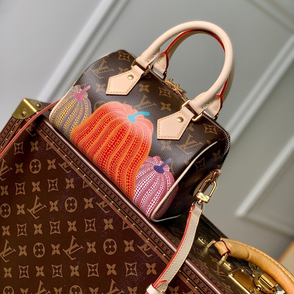 X Yk Speedy Bandoulière 20 in Brown Monogram Coated Canvas and Calfskin
