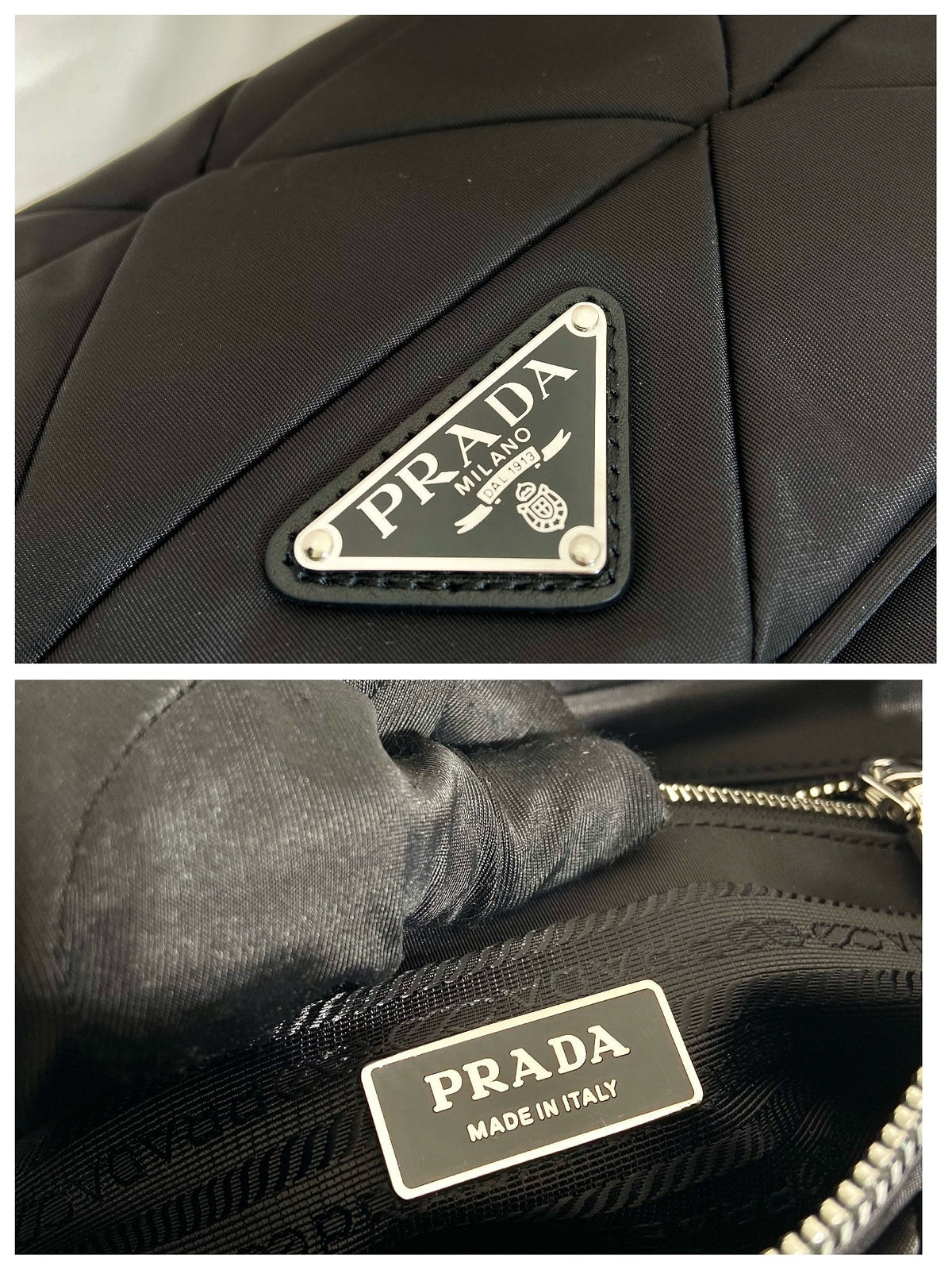 Medium Flap Bag 24 in Black Triangular Quilted Pattern Re-nylon