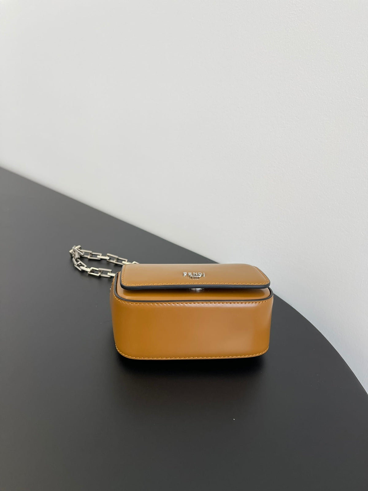 Fend Mini First Sight 13 Bag in Copper Brown Calfskin with Silver Hardware