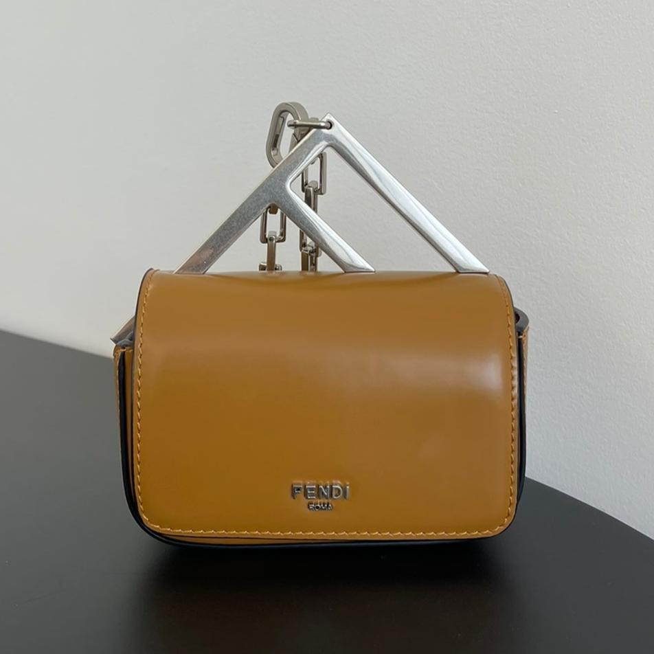 Fend Mini First Sight 13 Bag in Copper Brown Calfskin with Silver Hardware