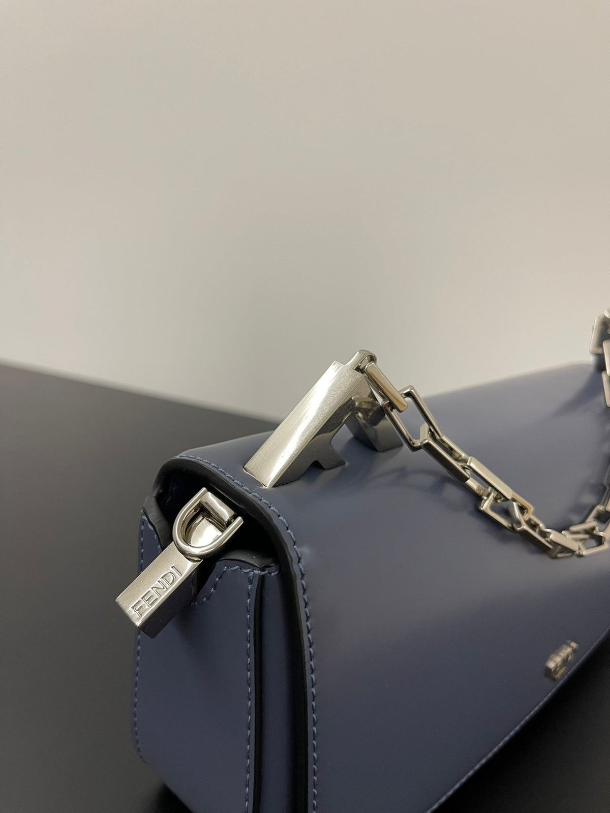 Fend Mini First Sight 23 Bag in Indigo Blue Calfskin with Silver Hardware
