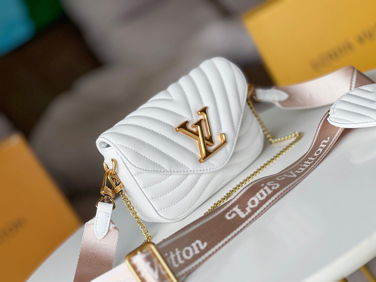 LV 25S Wave Multi Pochette 19 in White Calfskin Gold Hardware