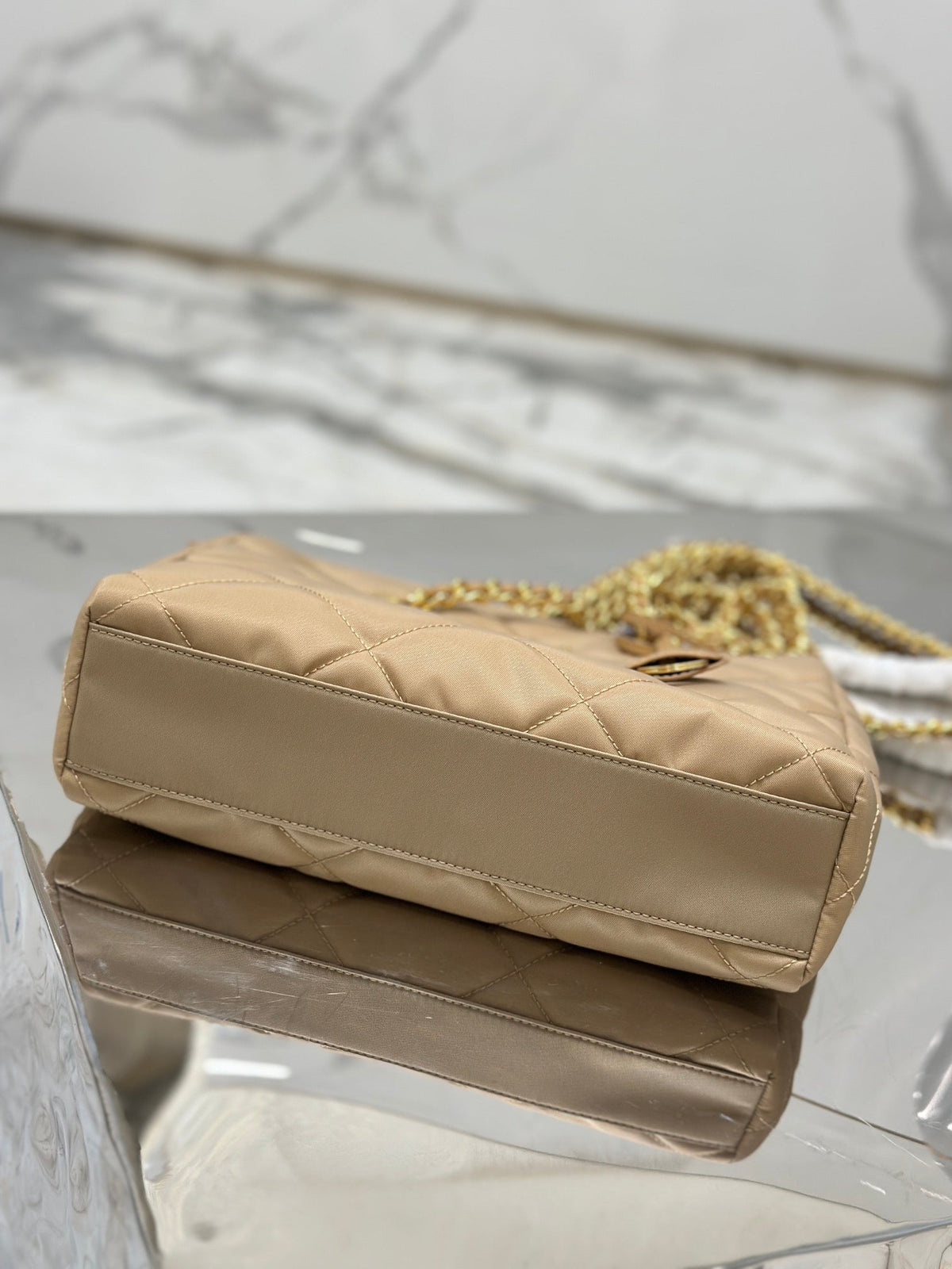 Vintage Hobo Bag 25 in Light French Beige Quilted Nylon Gold Hardware