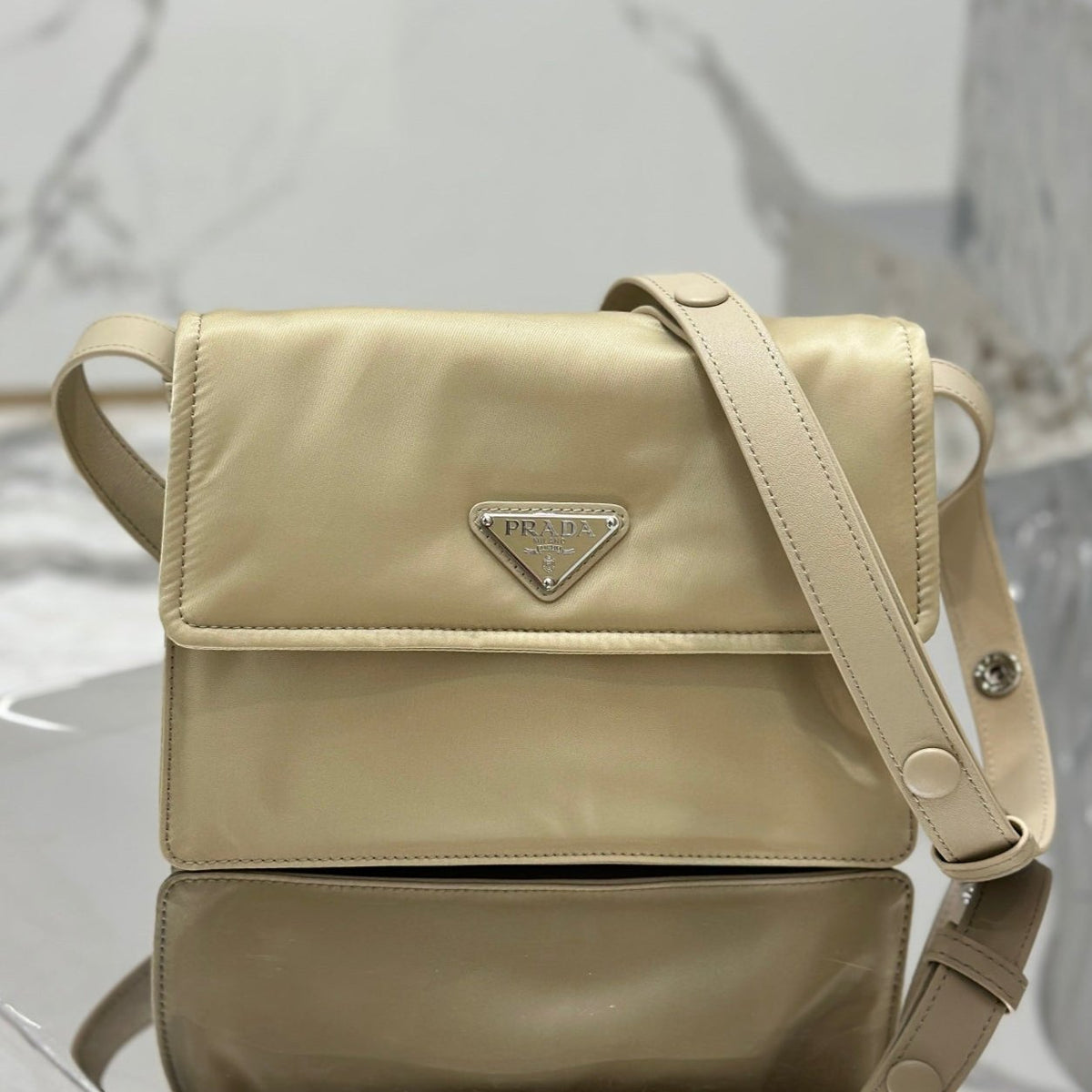 Pra Cini 23 Medium Bag in Flax Yellow Re-nylon with Strap