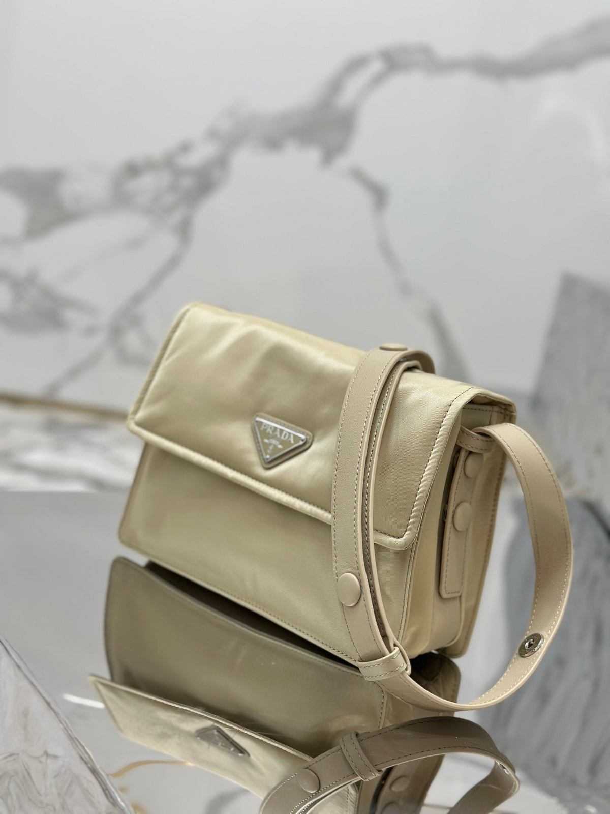 Pra Cini 23 Medium Bag in Flax Yellow Re-nylon with Strap
