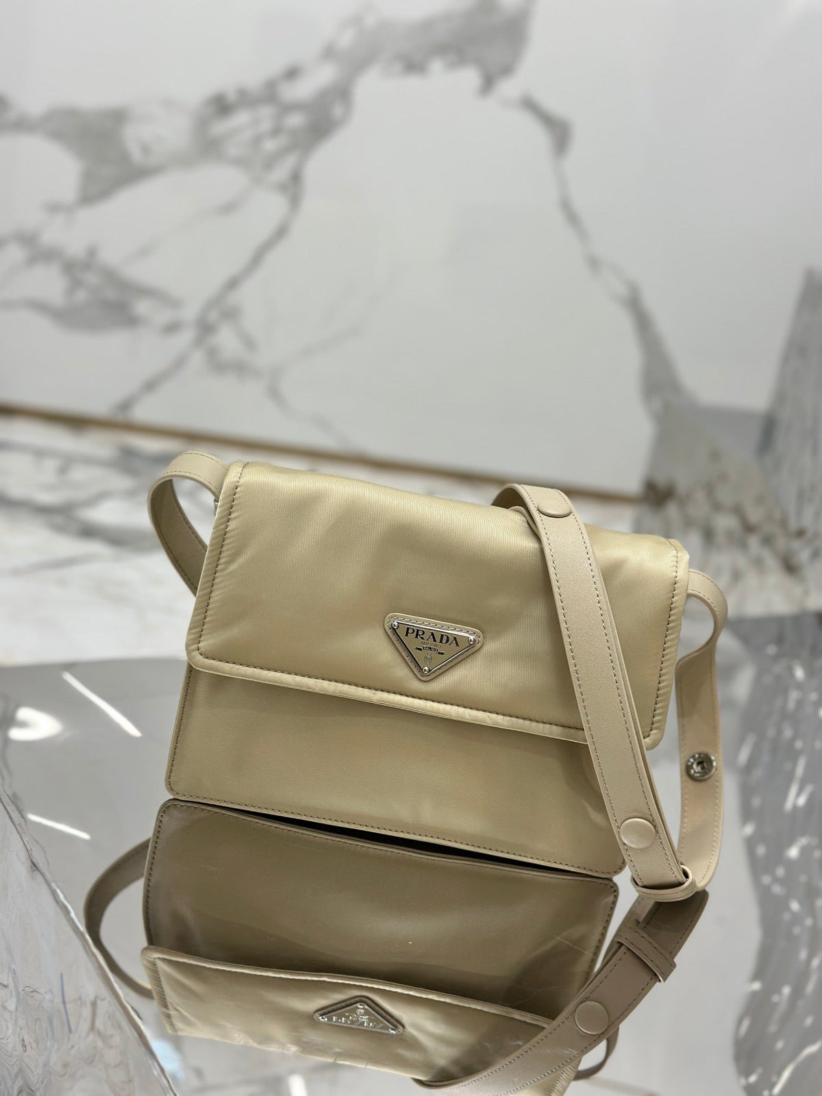 Pra Cini 23 Medium Bag in Flax Yellow Re-nylon with Strap