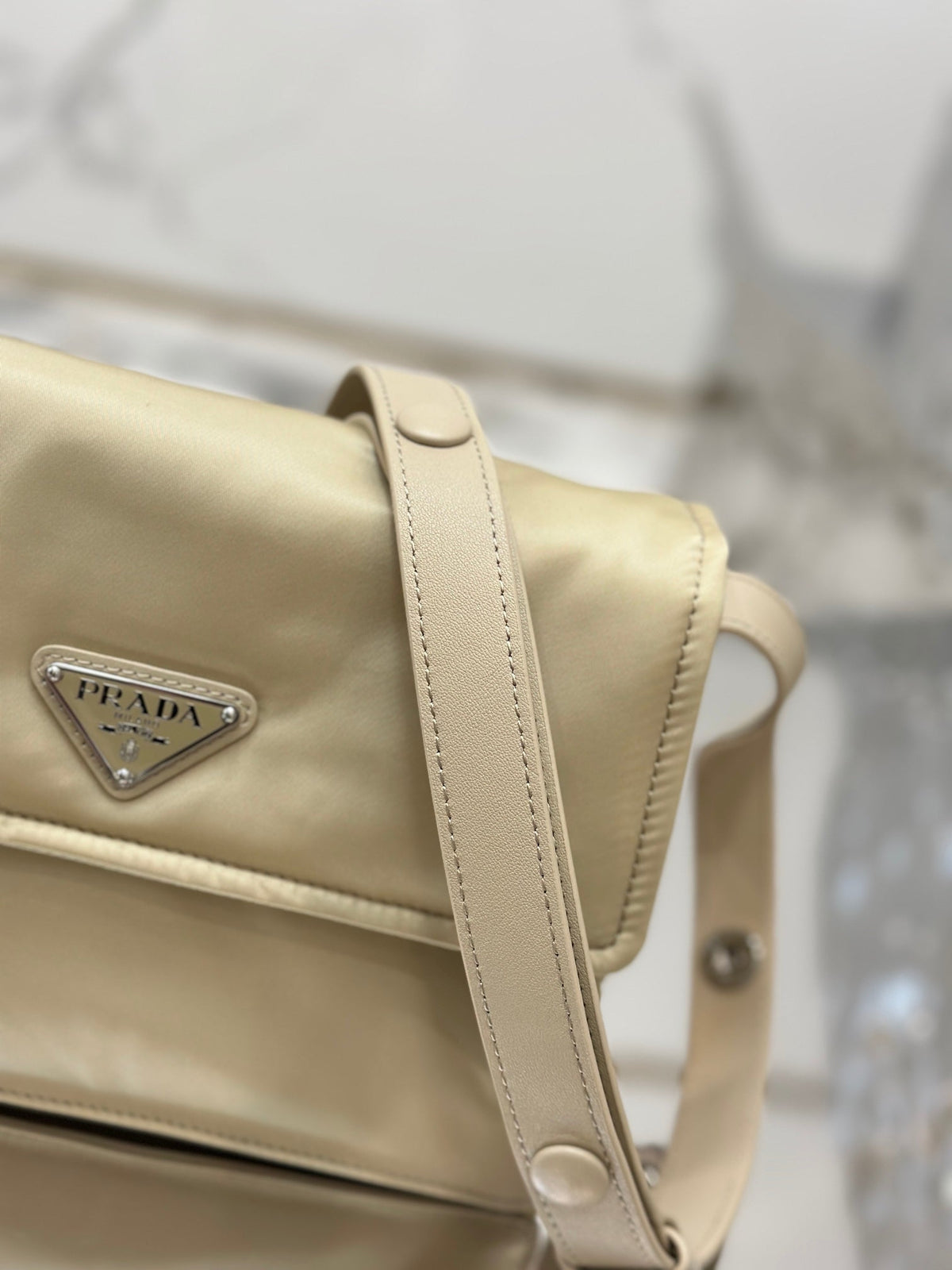 Pra Cini 23 Medium Bag in Flax Yellow Re-nylon with Strap