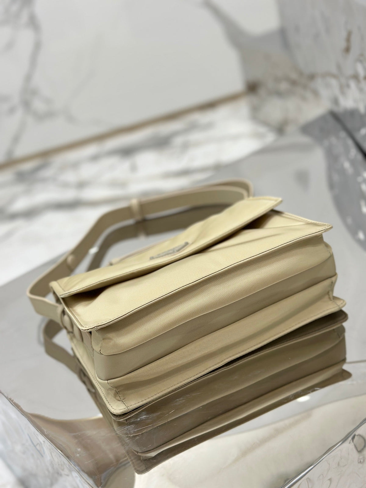 Pra Cini 23 Medium Bag in Flax Yellow Re-nylon with Strap