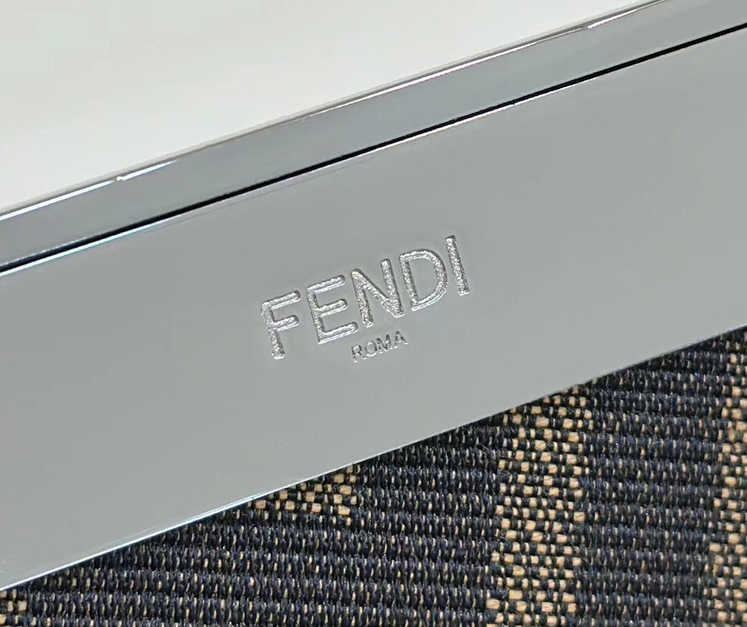 Fend 26 First Small in Midnight Blue Mix White Calfskin Silver Hardware
