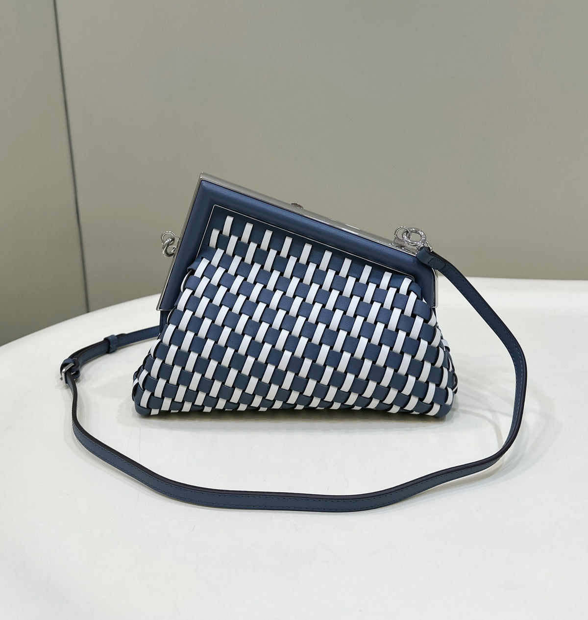 Fend 26 First Small in Midnight Blue Mix White Calfskin Silver Hardware
