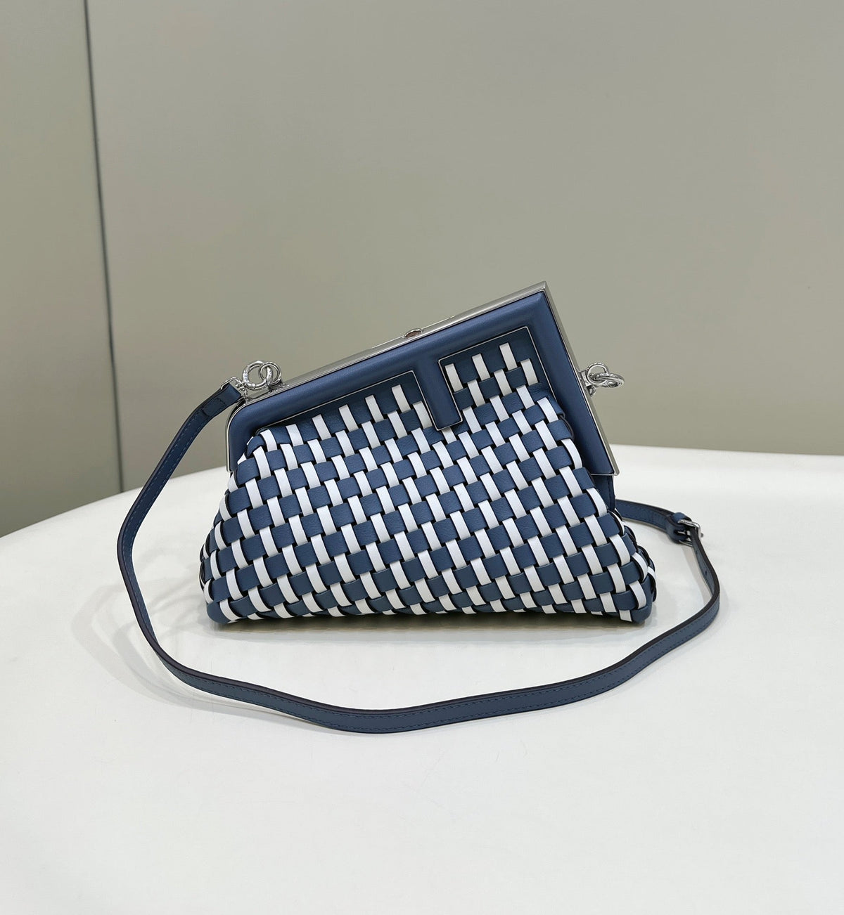 Fend 26 First Small in Midnight Blue Mix White Calfskin Silver Hardware