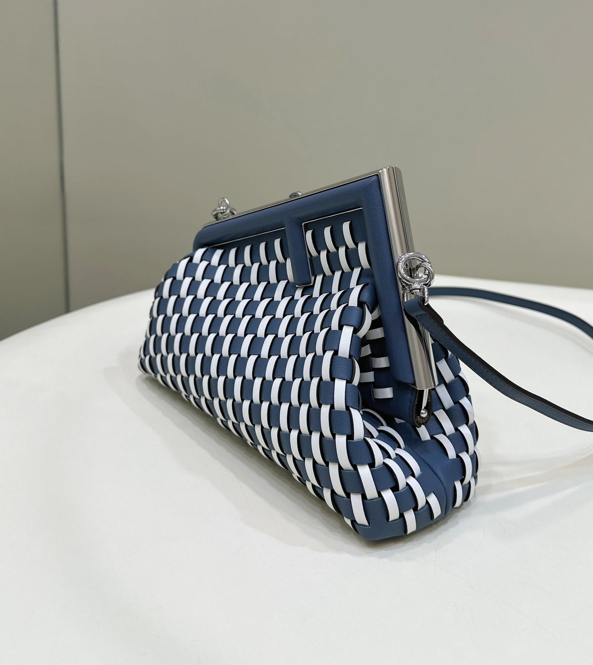 Fend 26 First Small in Midnight Blue Mix White Calfskin Silver Hardware