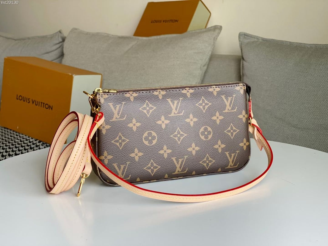 LV 25S Pochette Accessoires 21 in Brown Monogram Canvas Gold Hardware