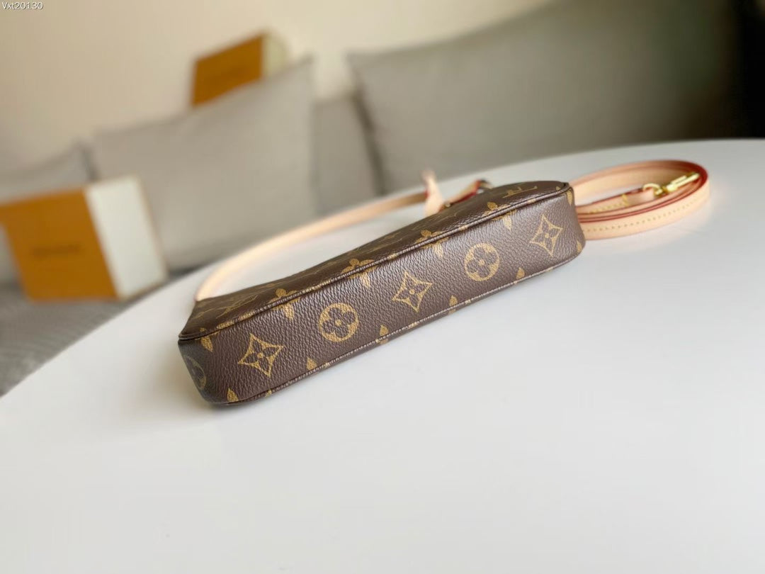 LV 25S Pochette Accessoires 21 in Brown Monogram Canvas Gold Hardware