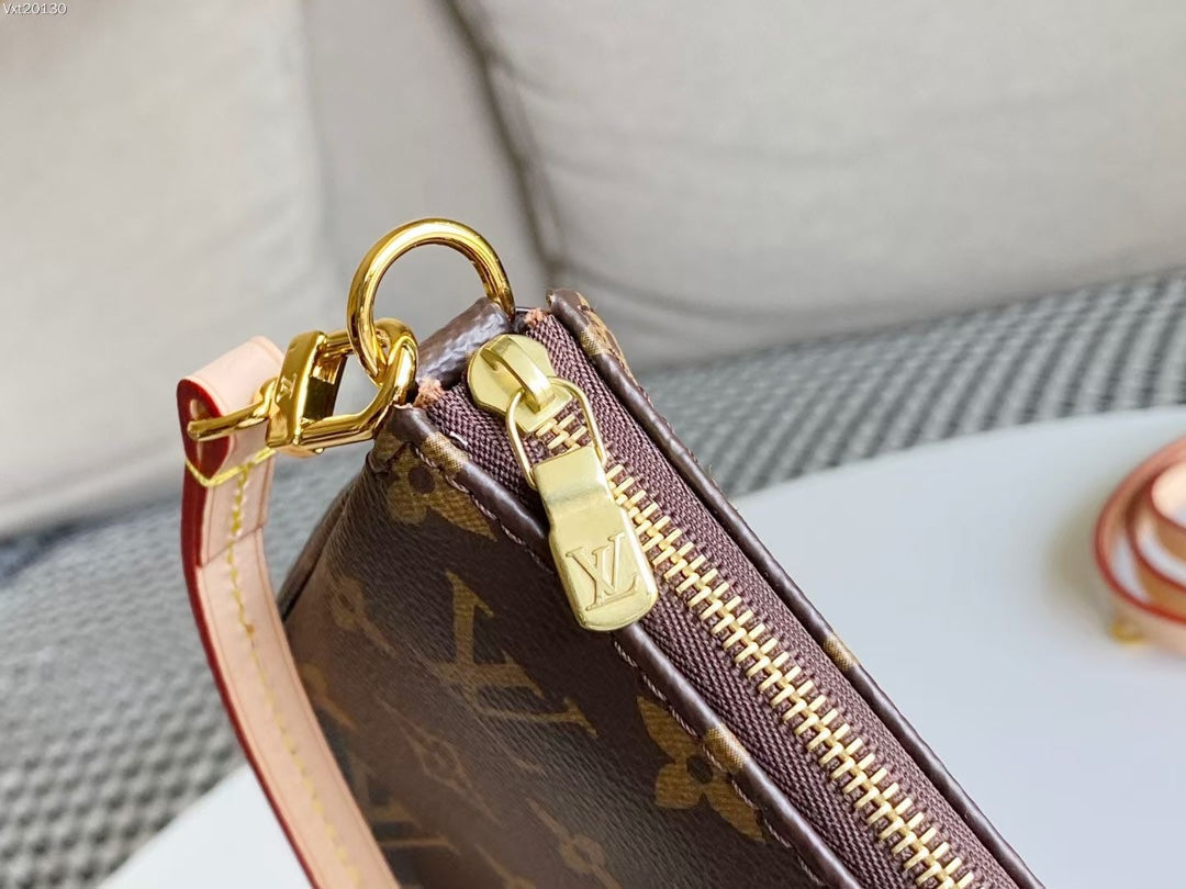 LV 25S Pochette Accessoires 21 in Brown Monogram Canvas Gold Hardware