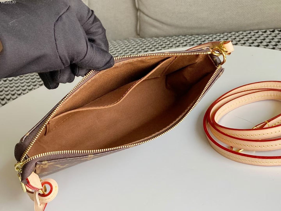 LV 25S Pochette Accessoires 21 in Brown Monogram Canvas Gold Hardware