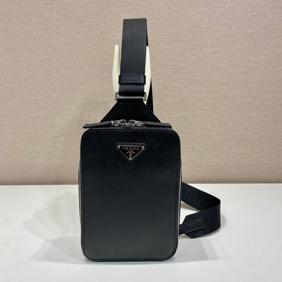 Chest Bag 20 in Black Saffiano Leather