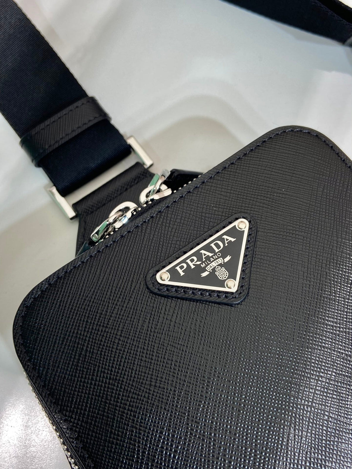 Chest Bag 20 in Black Saffiano Leather
