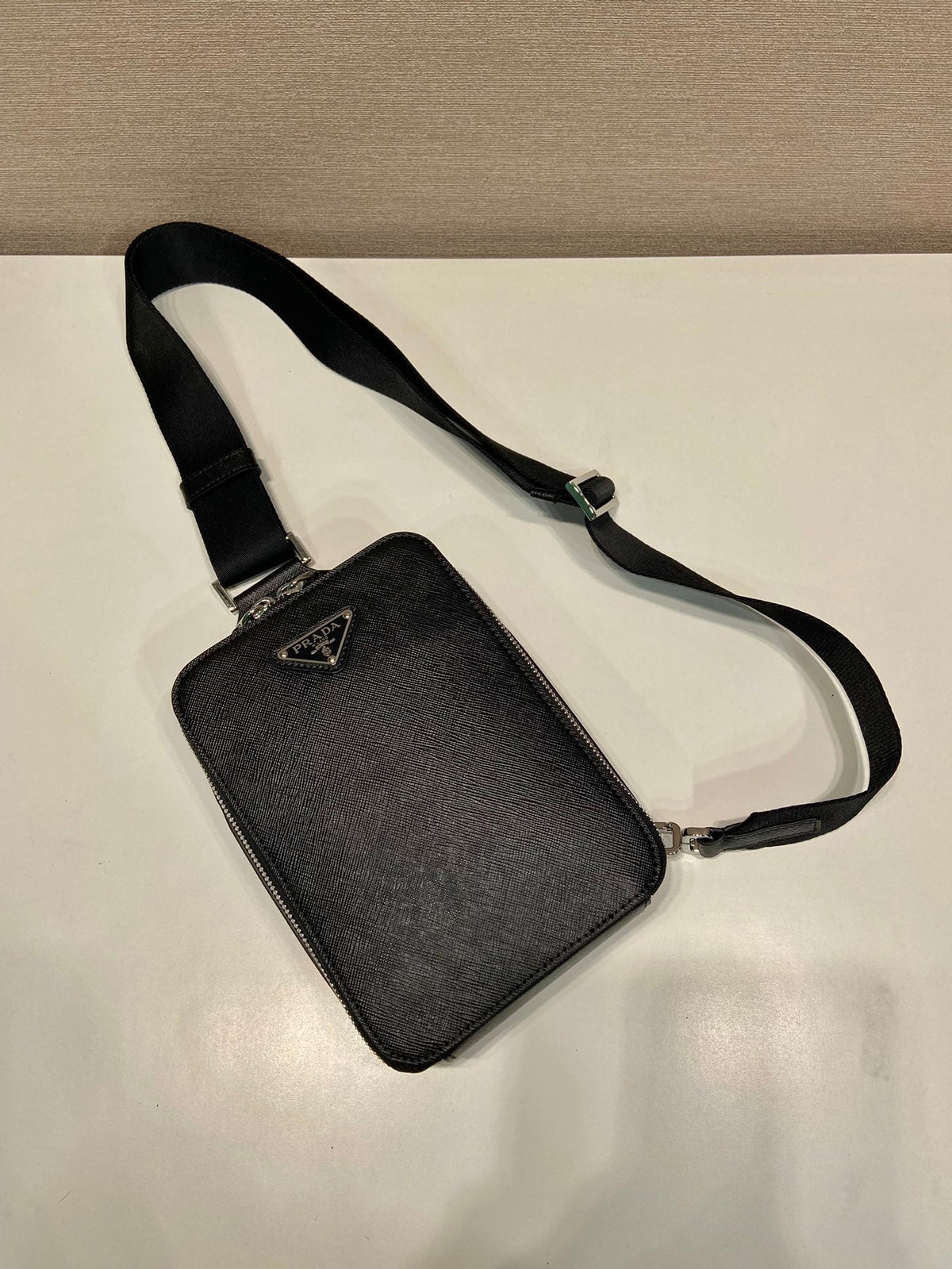 Chest Bag 20 in Black Saffiano Leather