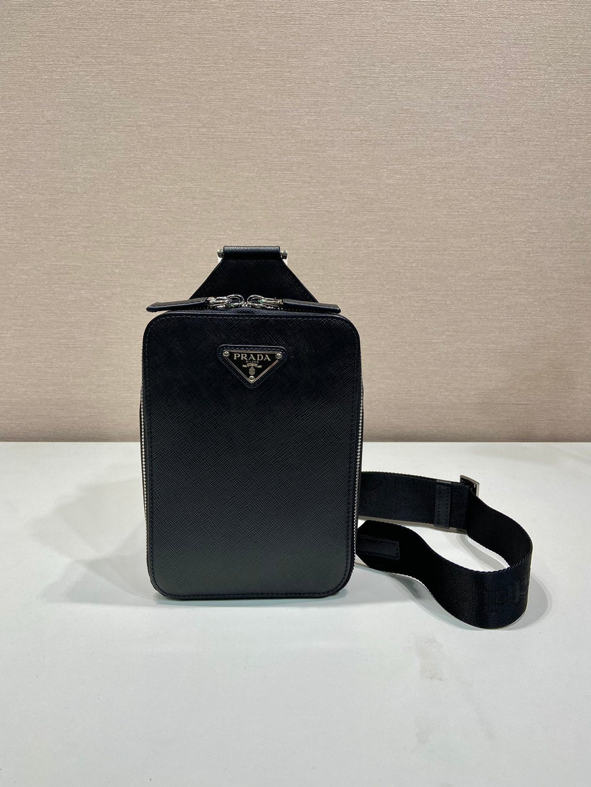 Chest Bag 20 in Black Saffiano Leather