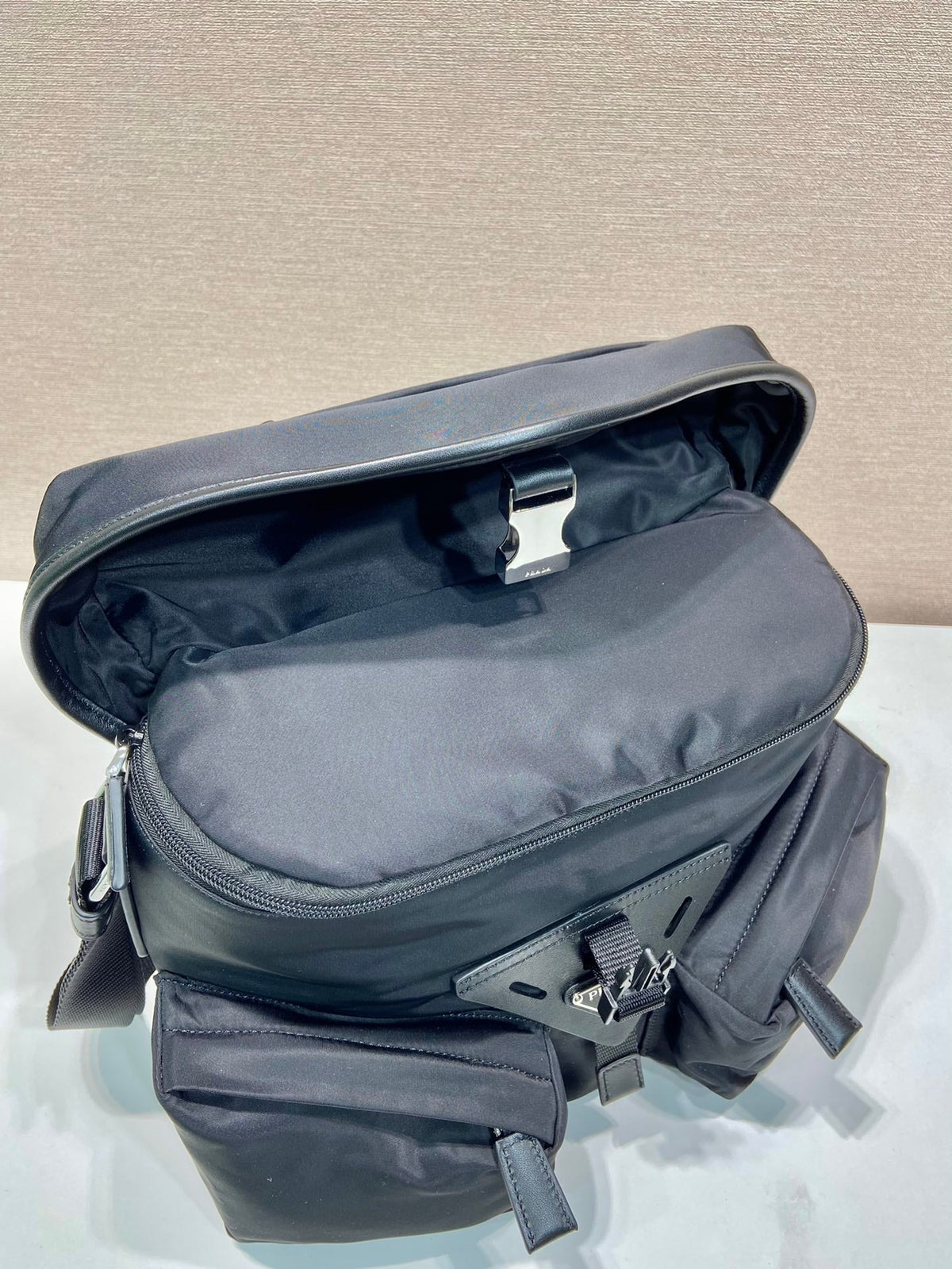 Crossbody Bag 29 in Black Re-nylon and Calfskin Trim