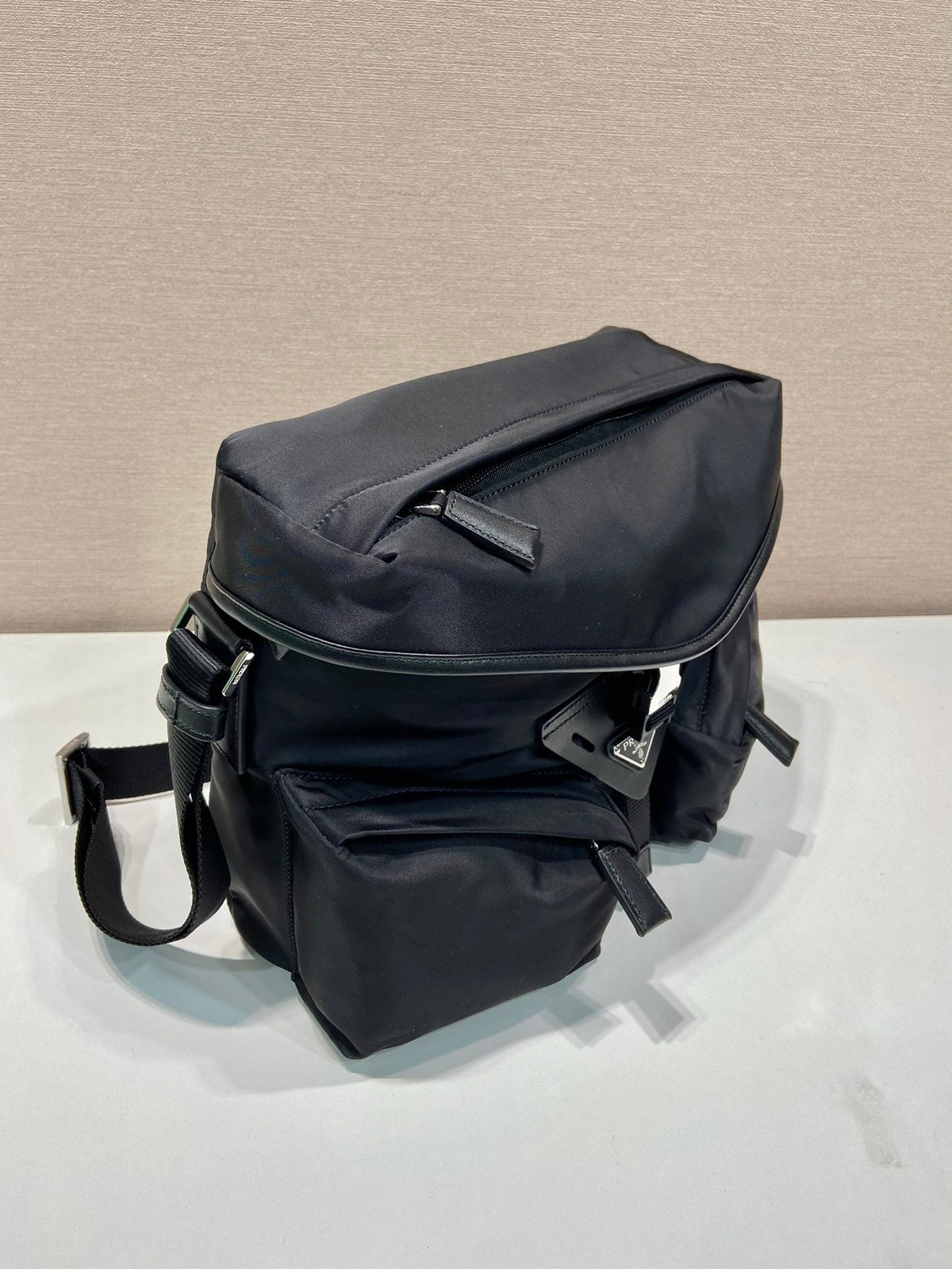 Crossbody Bag 29 in Black Re-nylon and Calfskin Trim