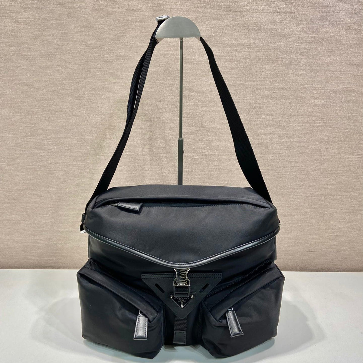 Crossbody Bag 29 in Black Re-nylon and Calfskin Trim