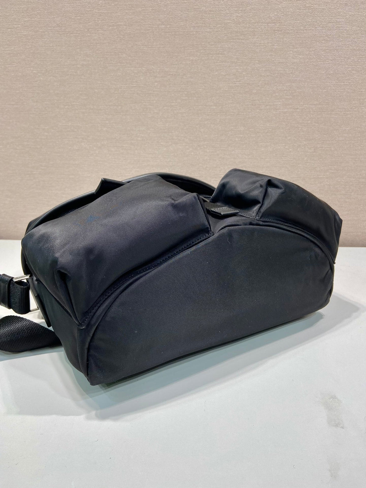 Crossbody Bag 29 in Black Re-nylon and Calfskin Trim