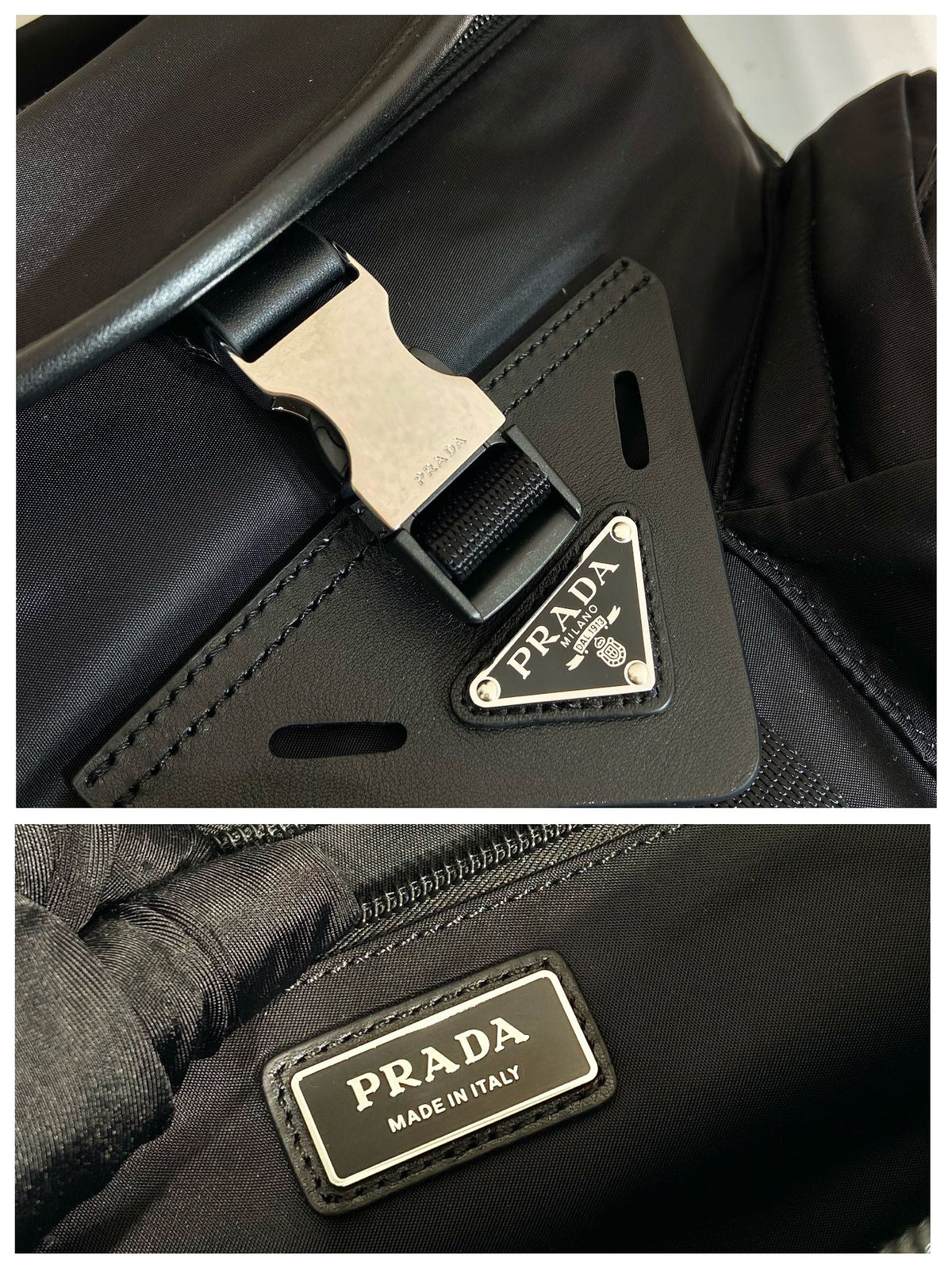 Crossbody Bag 29 in Black Re-nylon and Calfskin Trim