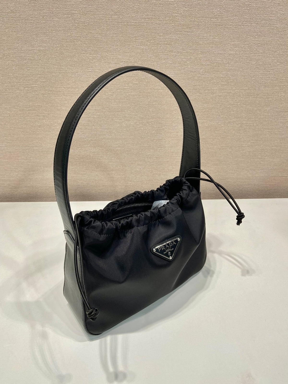 Small Drawstring Bag 23 in Black Re-nylon