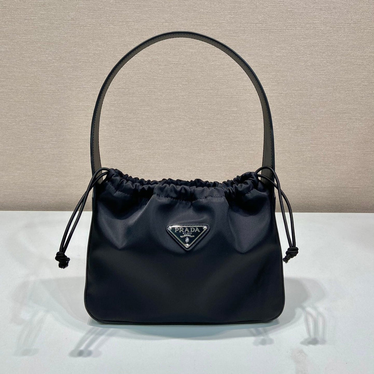 Small Drawstring Bag 23 in Black Re-nylon