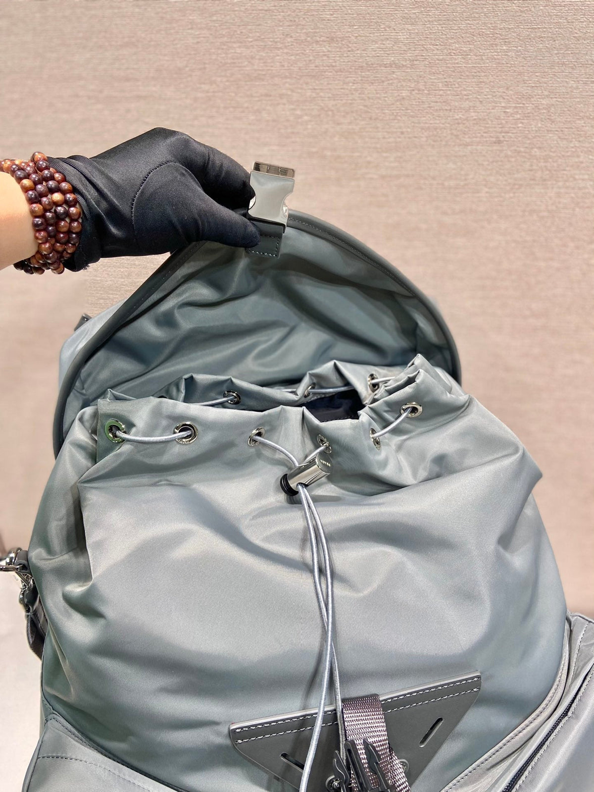 Triangle Logo Backpack 45 in Ash Gray Re-nylon
