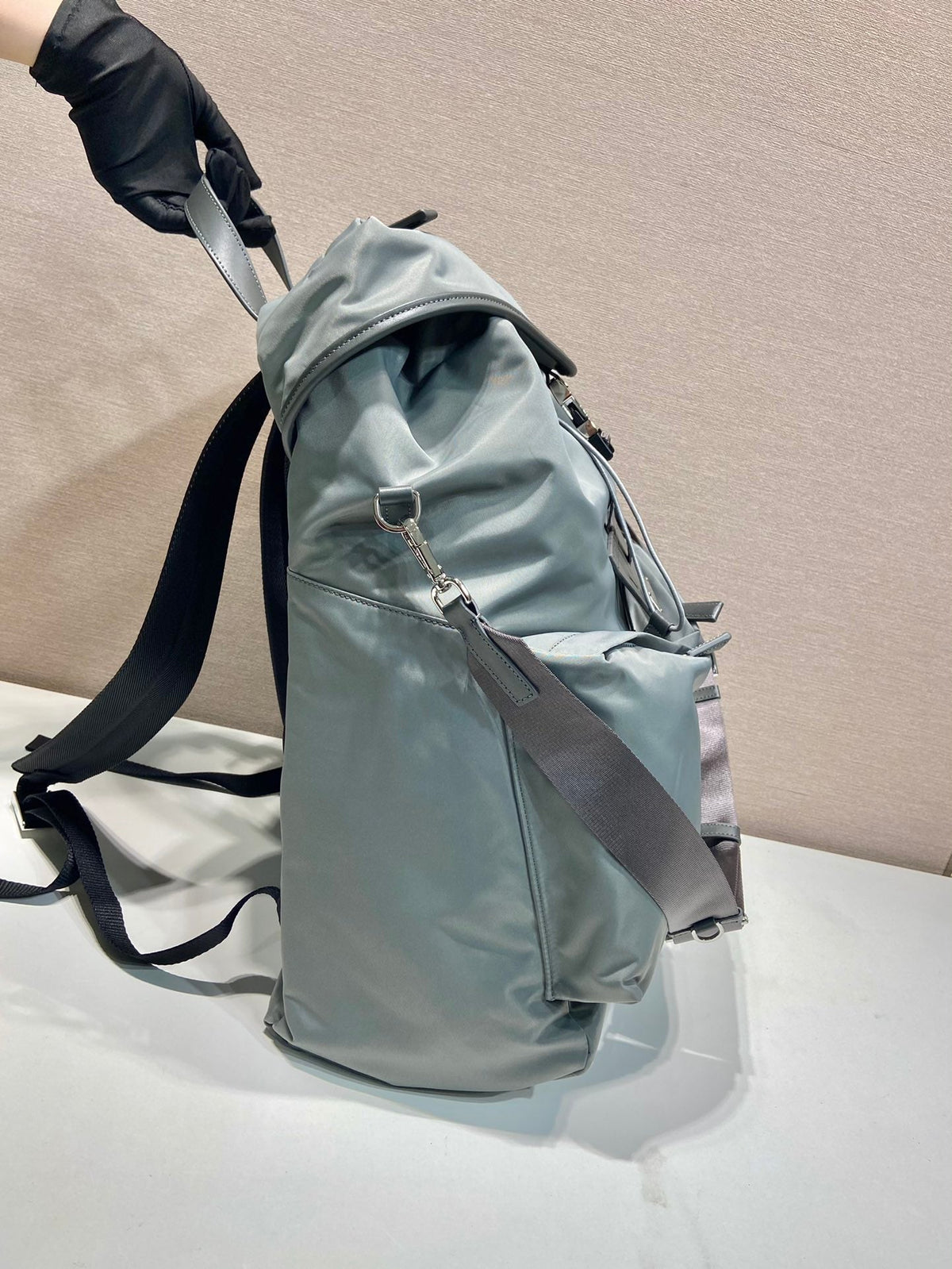 Triangle Logo Backpack 45 in Ash Gray Re-nylon