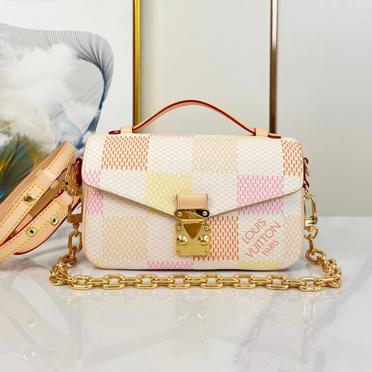 Pochette Métis East West 21 in Peach Damier Giant Canvas Gold Hardware