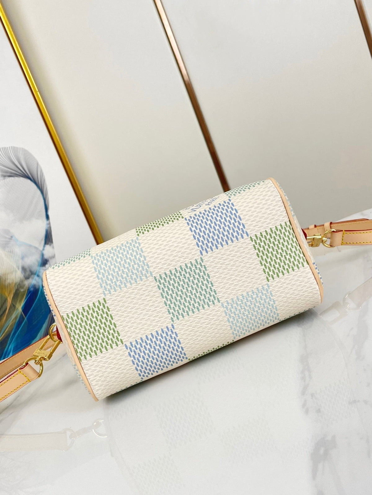 Speedy Bandoulière 20 in Pistachio Damier Giant Canvas Gold Hardware