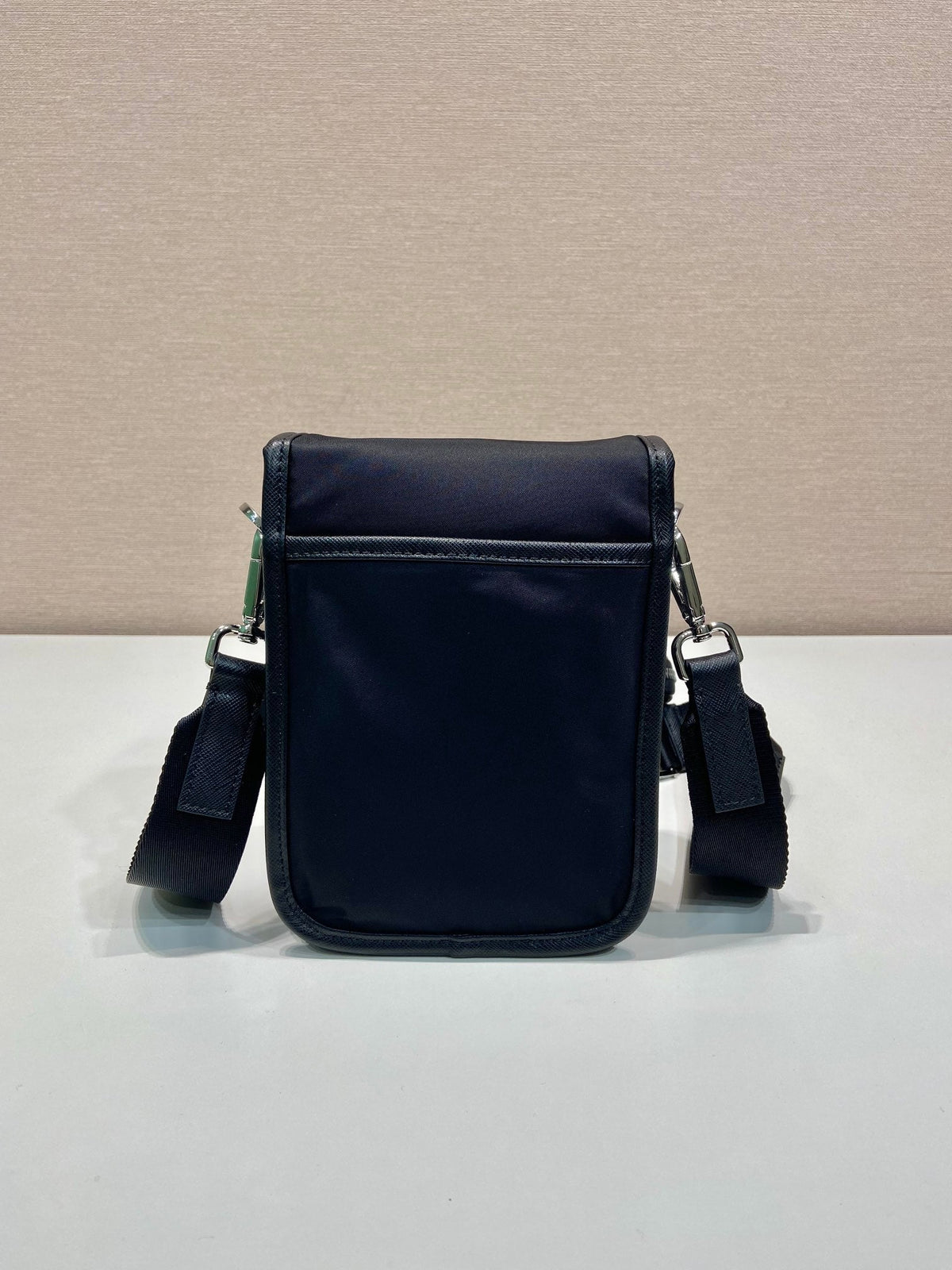 Phone Bag 19 in Black Re-nylon and Saffiano Leather Trim