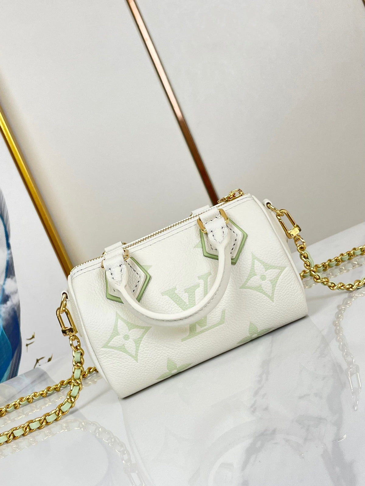 Nano Speedy 16 in White Latte Monogram Empreinte Leather Gold Hardware